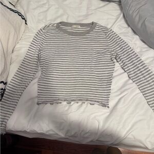 Ultra Flirt Gray and White Striped Long Sleeve Tee